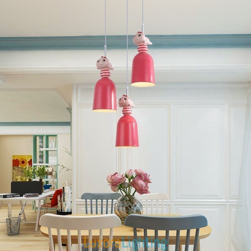 Designer Touch Decorative Modern Pendant Light Wrought Iron Pink Resin Piggy Ceiling Light