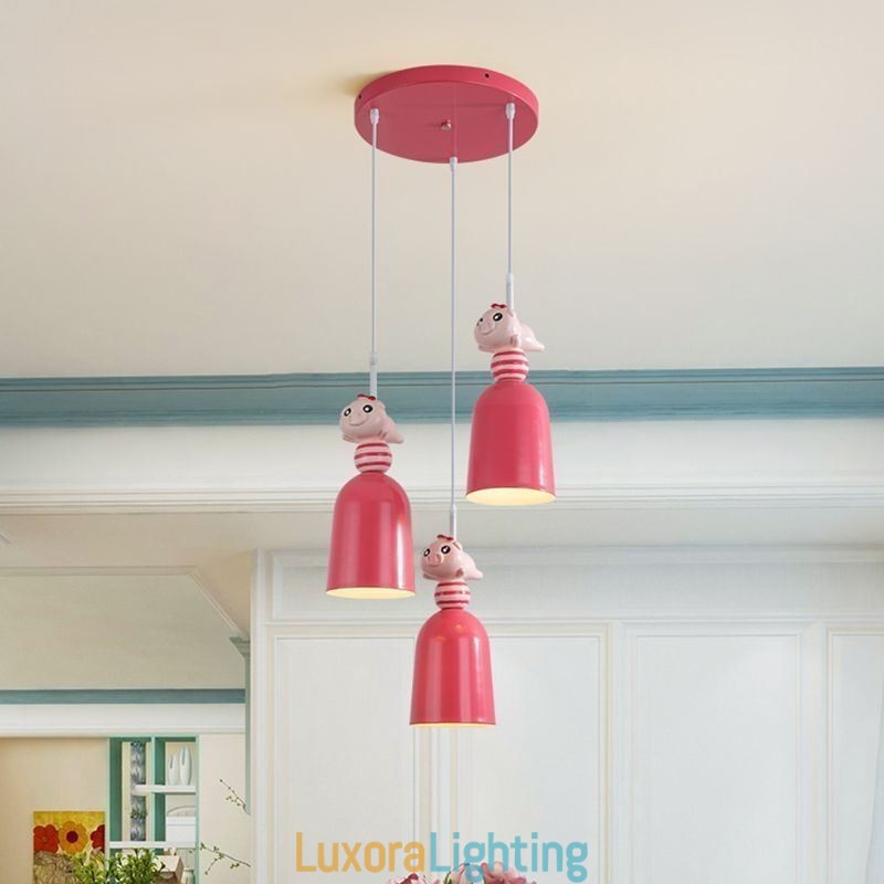 Designer Touch Decorative Modern Pendant Light Wrought Iron Pink Resin Piggy Ceiling Light