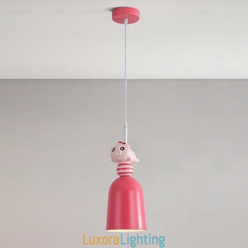 Designer Touch Decorative Modern Pendant Light Wrought Iron Pink Resin Piggy Ceiling Light