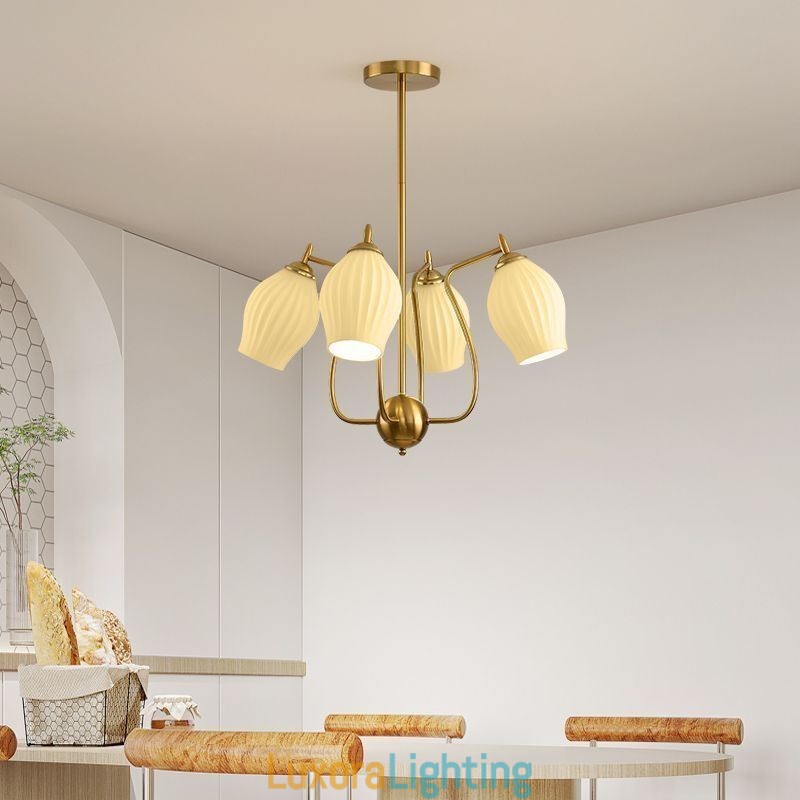 Designer Touch Decorative Nordic Pendant Light Creative Wrought Iron Copper Natural Color Stamen Ceiling Light