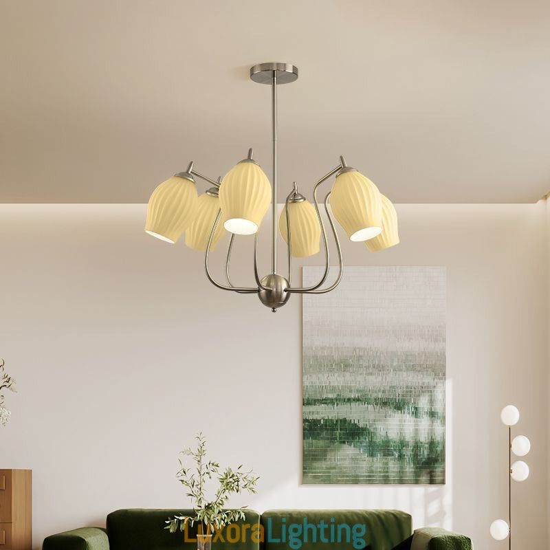 Designer Touch Decorative Nordic Pendant Light Creative Wrought Iron Sand Nickel Flower Stamen Ceiling Light