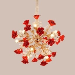 Designer Touch Decorative Luxury Pendant Light Ceramic Red Flower Chandelier