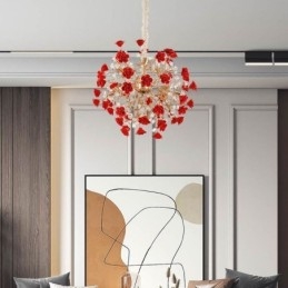 Designer Touch Decorative Luxury Pendant Light Ceramic Red Flower Chandelier