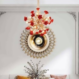 Designer Touch Decorative Luxury Pendant Light Ceramic Red Flower Chandelier