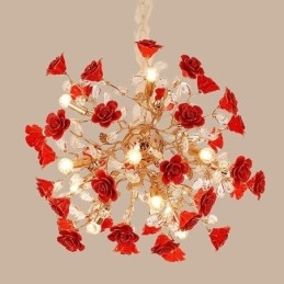 Designer Touch Decorative Luxury Pendant Light Ceramic Red Flower Chandelier