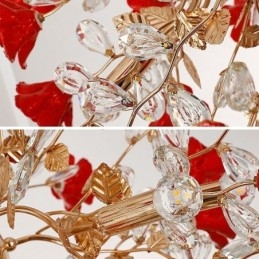 Designer Touch Decorative Luxury Pendant Light Ceramic Red Flower Chandelier
