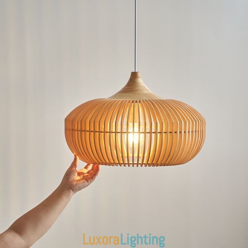 Designer Touch Decorative Wood Frame Pendant Light Pumpkin Shape Chandelier