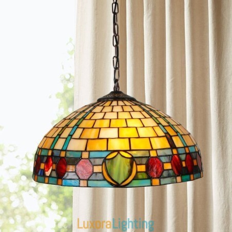 Designer Touch Decorative Stained Glass Pendant Light Vintage Hanging Lamp
