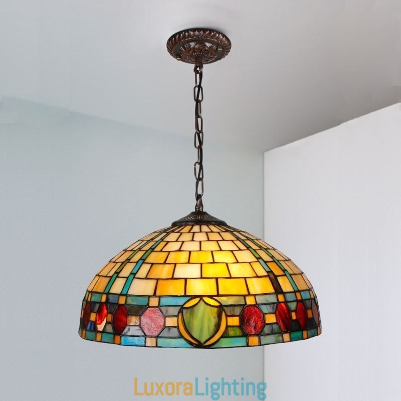Designer Touch Decorative Stained Glass Pendant Light Vintage Hanging Lamp