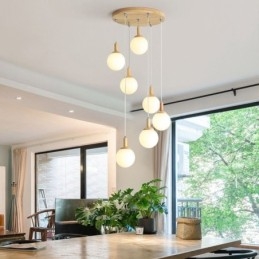 Designer Touch Decorative Japanese Wooden Pendant Light Nordic Glass Hanging Lamp