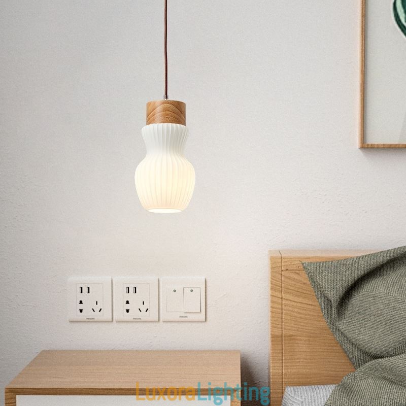 Designer Touch Decorative Japanese Wood Pendant Light Glass Kettle Hanging Light