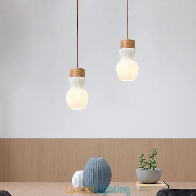 Designer Touch Decorative Japanese Wood Pendant Light Glass Kettle Hanging Light