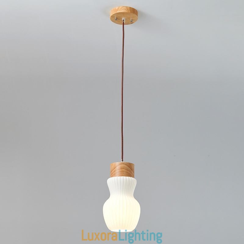 Designer Touch Decorative Japanese Wood Pendant Light Glass Kettle Hanging Light