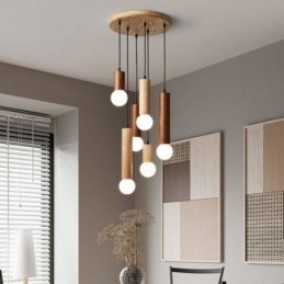 Designer Touch Decorative Japanese Wood Pendant Light 6 Lights Hanging Light