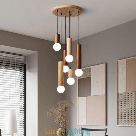 Designer Touch Decorative Japanese Wood Pendant Light 6 Lights Hanging Light
