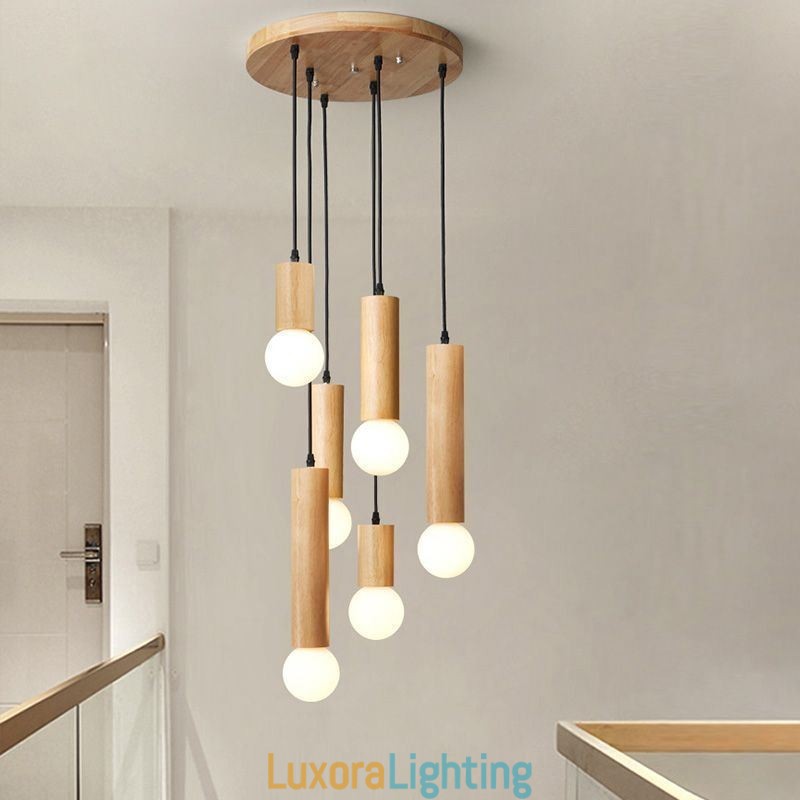 Designer Touch Decorative Japanese Wood Pendant Light 6 Lights Hanging Light