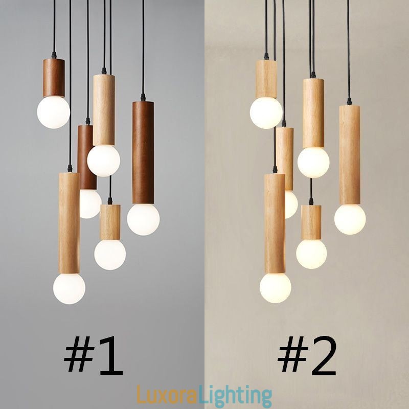 Designer Touch Decorative Japanese Wood Pendant Light 6 Lights Hanging Light