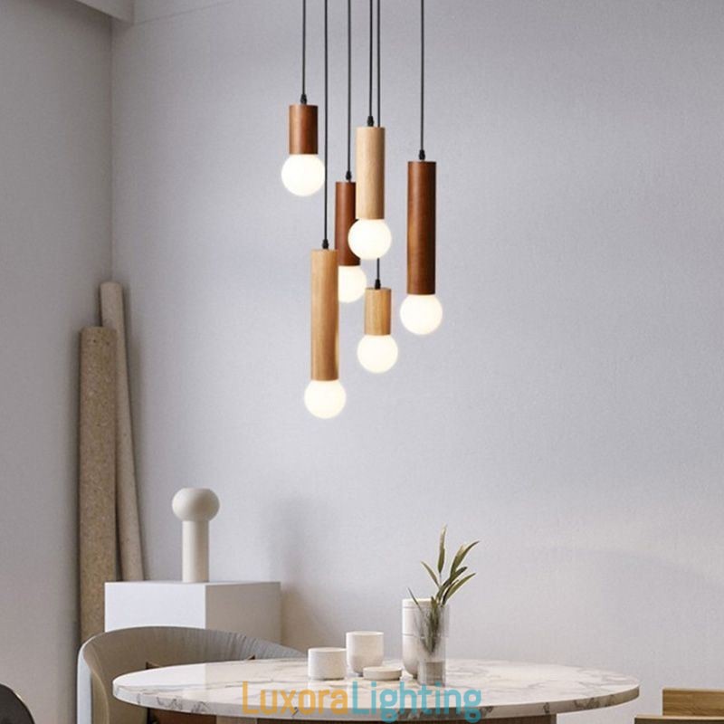 Designer Touch Decorative Japanese Wood Pendant Light 6 Lights Hanging Light