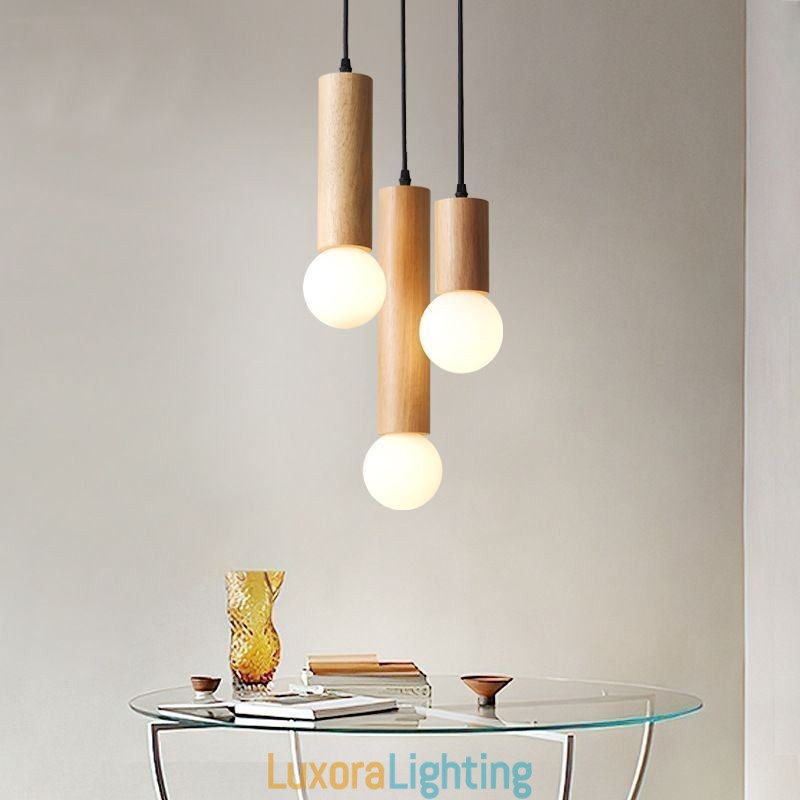 Designer Touch Decorative Japanese Wood Pendant Light 3 Lights Hanging Light