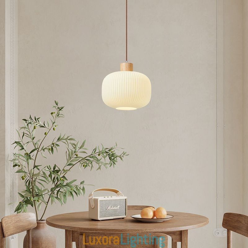 Designer Touch Decorative Japanese Wood Pendant Light Glass Lantern Hanging Light