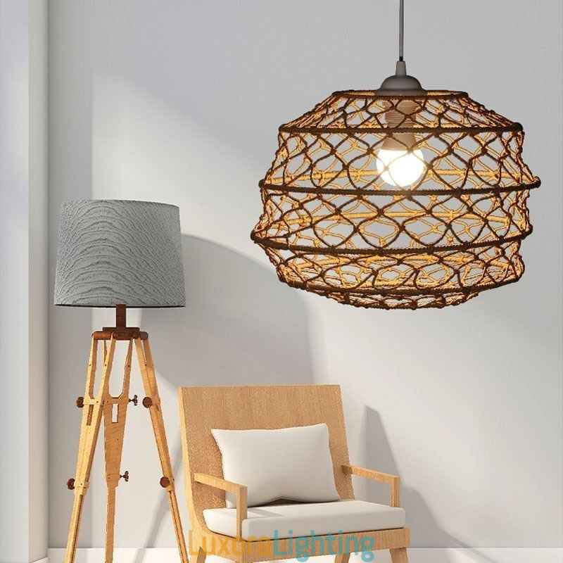 Designer Touch Decorative Modern Pastoral Pendant Light Creative Rattan Hanging Light With Foldable Lampshade