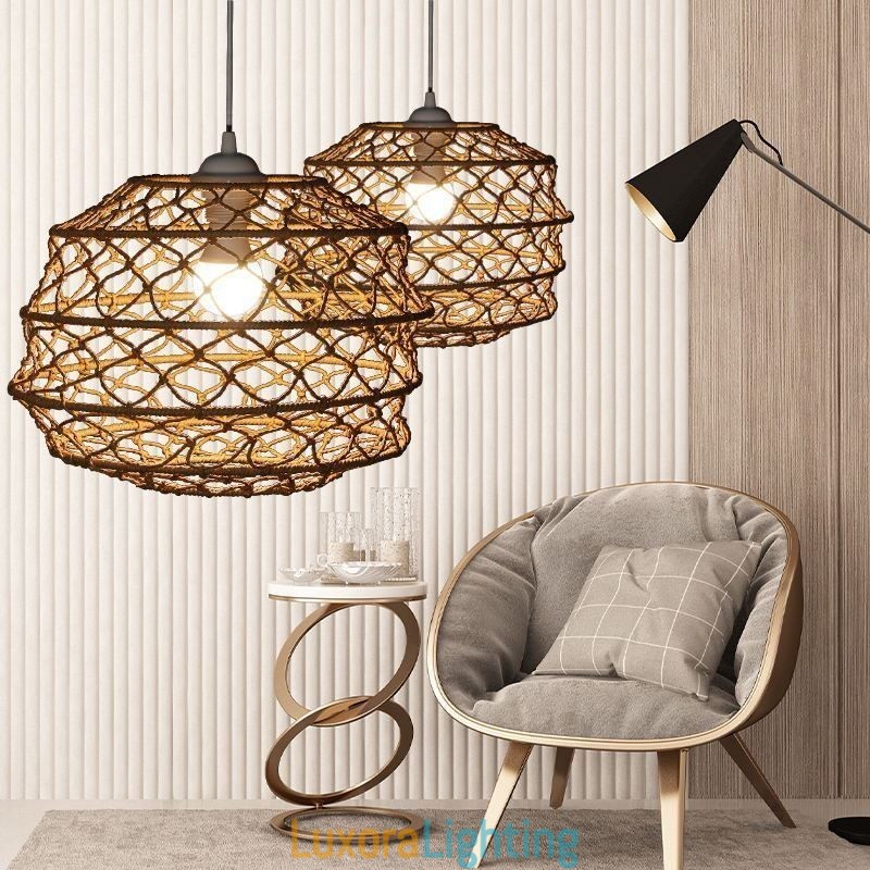 Designer Touch Decorative Modern Pastoral Pendant Light Creative Rattan Hanging Light With Foldable Lampshade