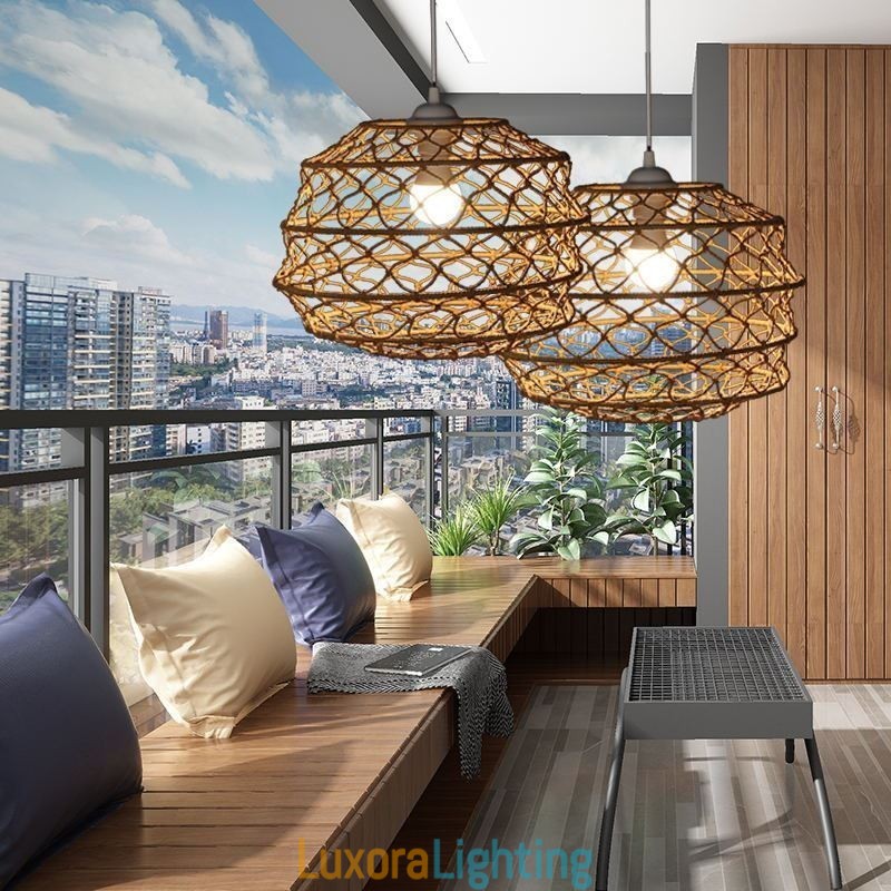 Designer Touch Decorative Modern Pastoral Pendant Light Creative Rattan Hanging Light With Foldable Lampshade