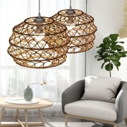 Designer Touch Decorative Modern Pastoral Pendant Light Creative Rattan Hanging Light With Foldable Lampshade