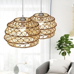 Designer Touch Decorative Modern Pastoral Pendant Light Creative Rattan Hanging Light With Foldable Lampshade