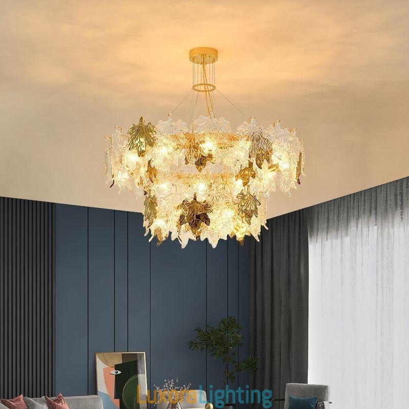 Designer Touch Decorative Maple Leaf Pendant Light European Home Decor Glass Chandelier