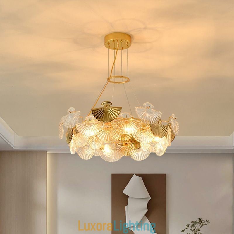 Designer Touch Decorative European Glass Hanging Light Fan Shaped Art Chandelier