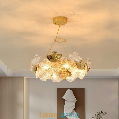 Designer Touch Decorative European Glass Hanging Light Fan Shaped Art Chandelier