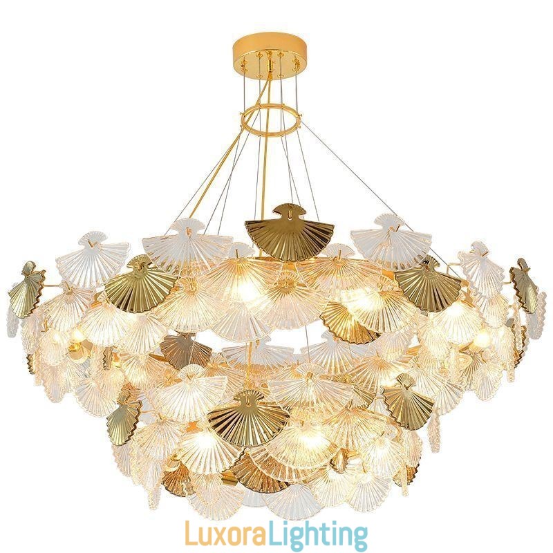 Designer Touch Decorative European Glass Hanging Light Fan Shaped Art Chandelier