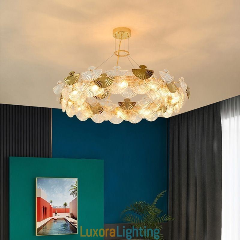 Designer Touch Decorative European Glass Hanging Light Fan Shaped Art Chandelier