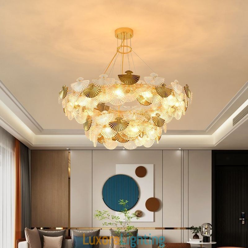 Designer Touch Decorative European Glass Hanging Light Fan Shaped Art Chandelier