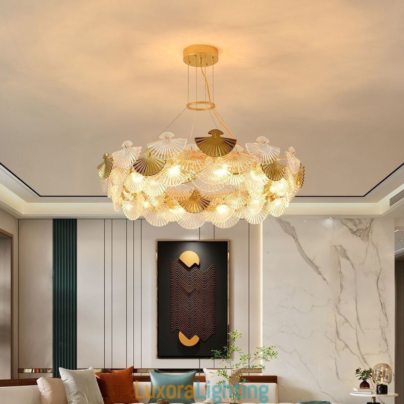 Designer Touch Decorative European Glass Hanging Light Fan Shaped Art Chandelier