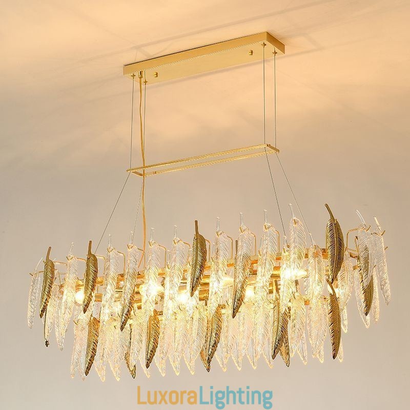 Designer Touch Decorative Artistic Glass Chandelier Feather Oval Pendant Light