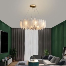 Designer Touch Decorative Artistic Glass Chandelier Feather Round Pendant Light