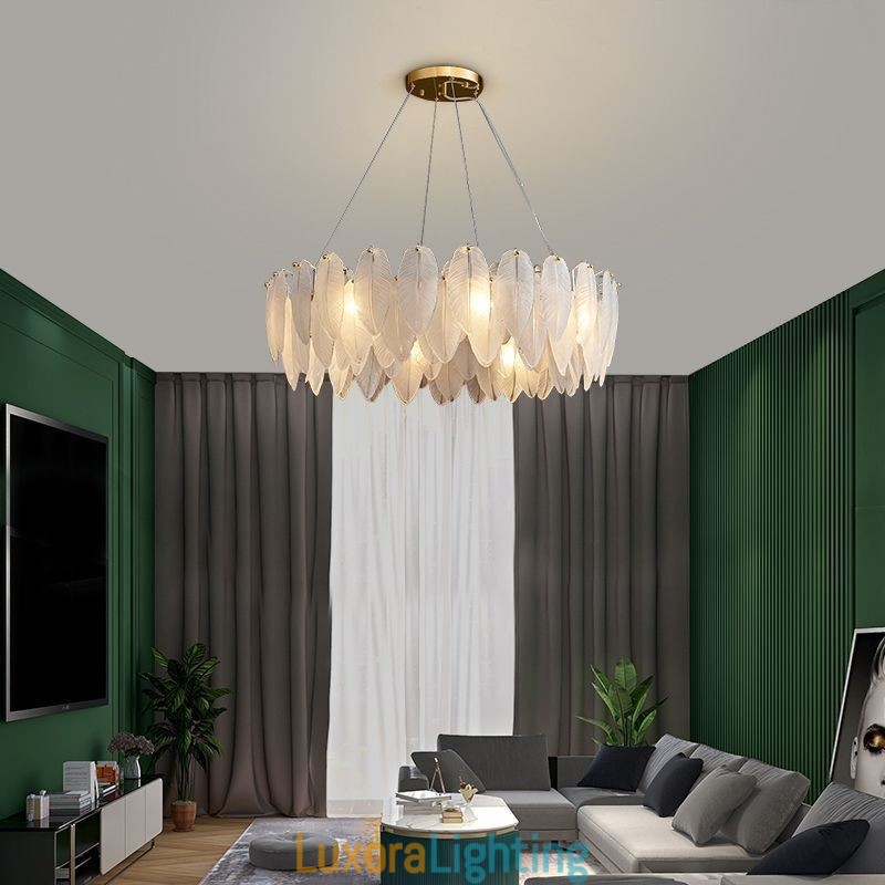Designer Touch Decorative Artistic Glass Chandelier Feather Round Pendant Light