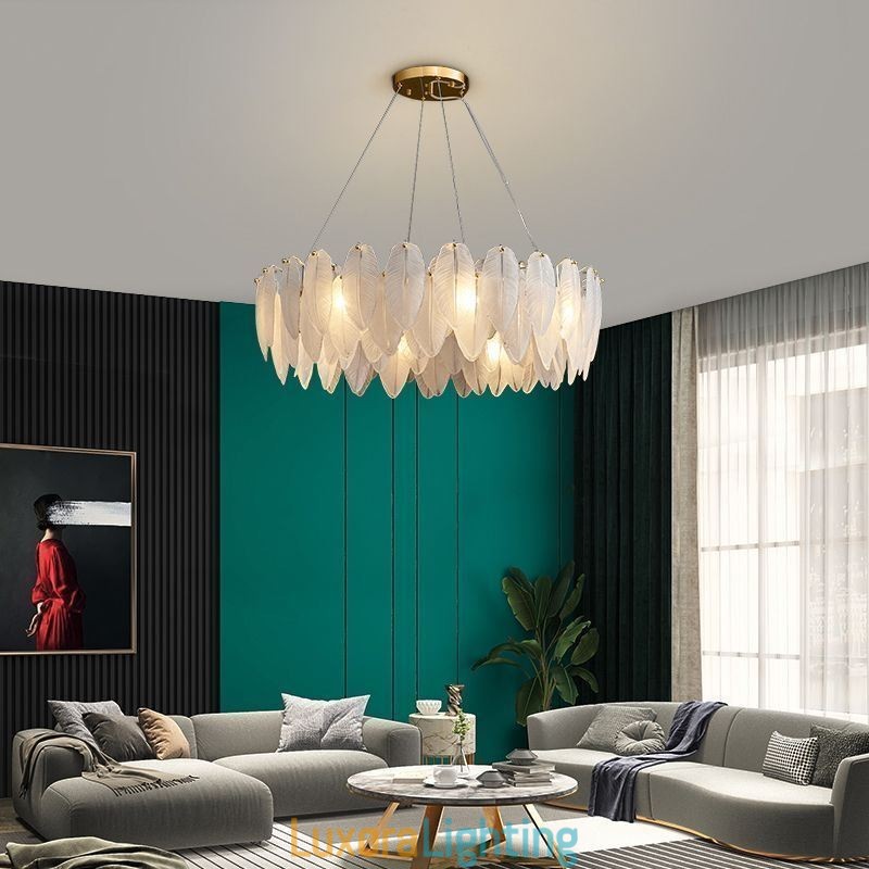 Designer Touch Decorative Artistic Glass Chandelier Feather Round Pendant Light