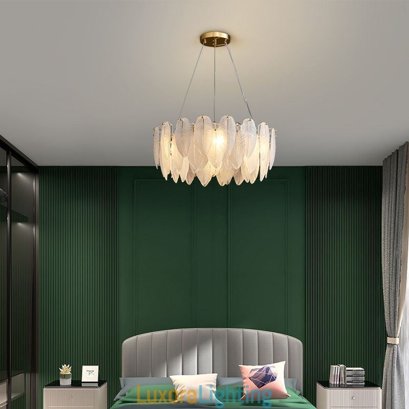 Designer Touch Decorative Artistic Glass Chandelier Feather Round Pendant Light