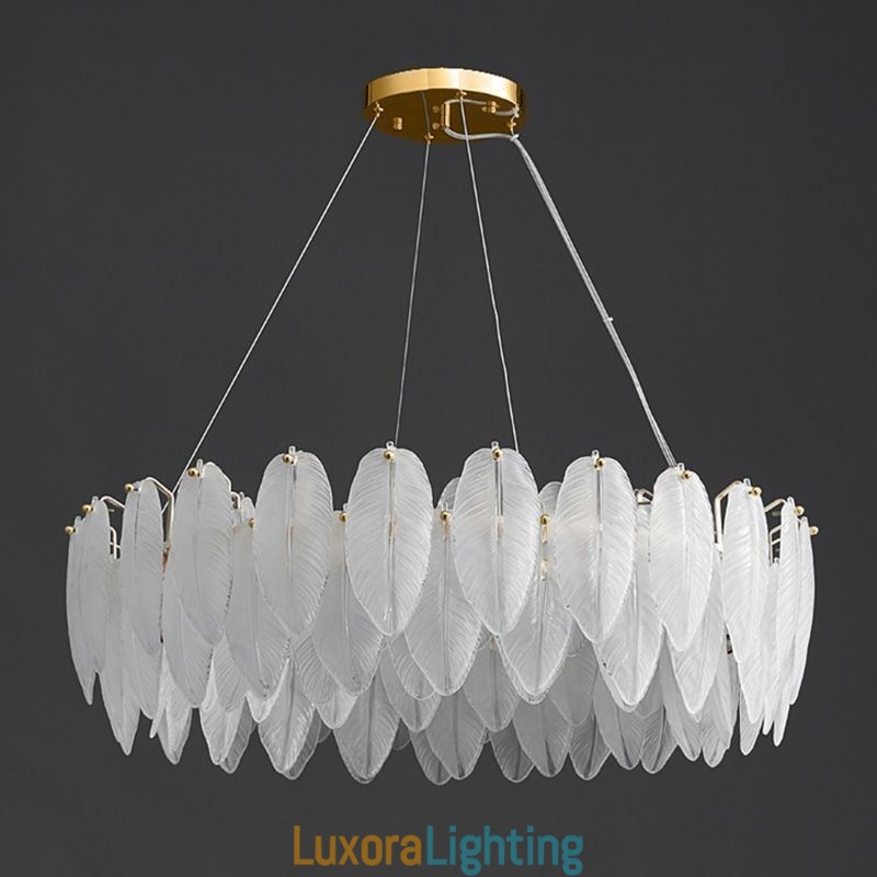 Designer Touch Decorative Artistic Glass Chandelier Feather Round Pendant Light