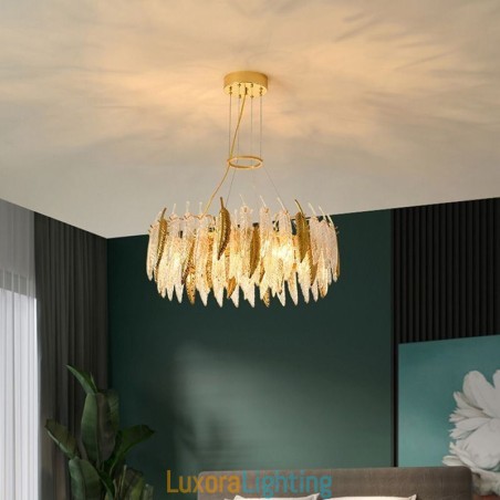 Designer Touch Decorative Artistic Glass Chandelier Feather Round Ceiling Light