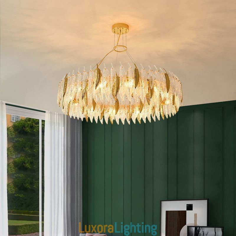 Designer Touch Decorative Artistic Glass Chandelier Feather Round Ceiling Light