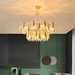 Designer Touch Decorative Artistic Glass Chandelier Feather Round Ceiling Light