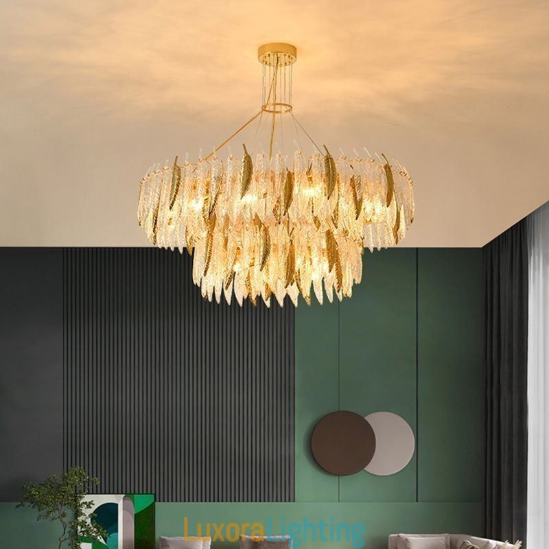 Designer Touch Decorative Artistic Glass Chandelier Feather Round Ceiling Light