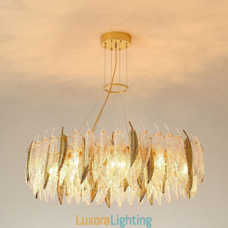 Designer Touch Decorative Artistic Glass Chandelier Feather Round Ceiling Light