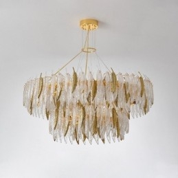 Designer Touch Decorative Artistic Glass Chandelier Feather Round Ceiling Light