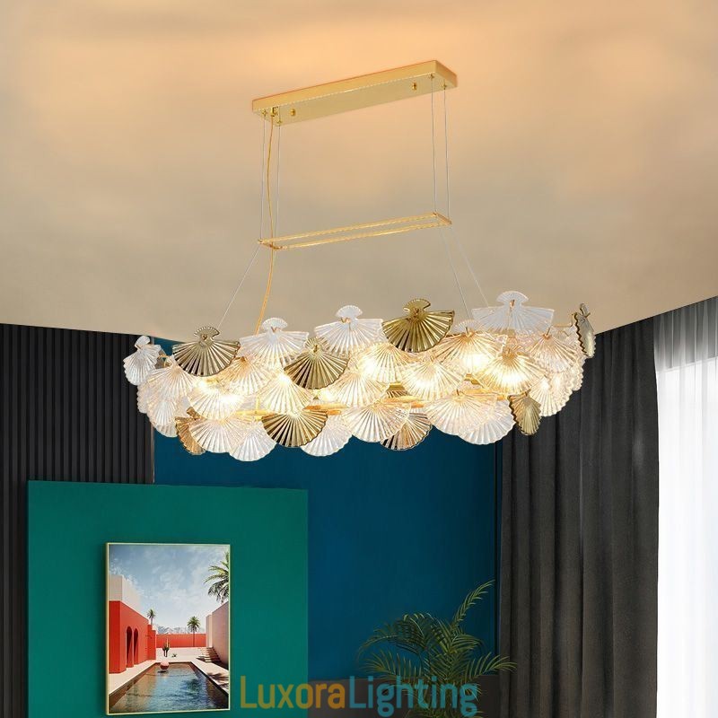Designer Touch Decorative European Glass Pendant Light Fan Shaped Art Chandelier