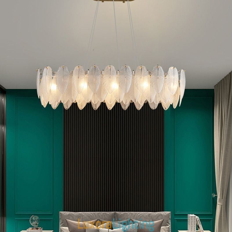 Designer Touch Decorative Artistic Glass Chandelier Feather Round Pendant Lighting